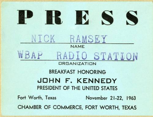Nick Ramsey's WBAP press pass to presidential breakfast in Fort Worth