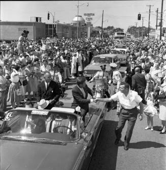 Image of a Kennedy-Johnson campaign motorcade in Arlington, Texas in 1960