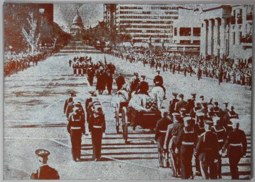 Photoengraving plate of President Kennedy's funeral march in Washington, D.C.
