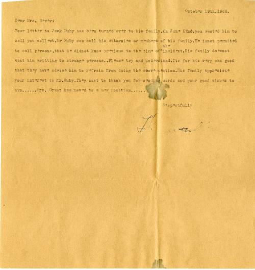 Letter and envelope from Eva Grant to Grace Bevers dated October 19, 1965