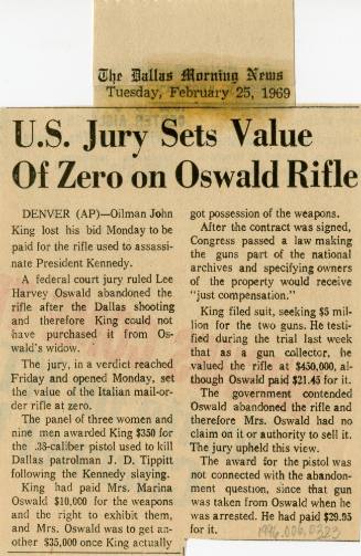 Oswald rifle newspaper clipping from The Dallas Morning News, 02/25/1969