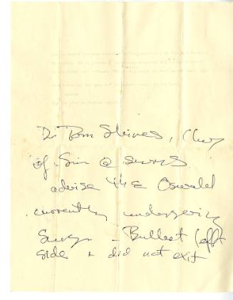 Parkland press statement regarding Oswald's treatment with handwritten notes
