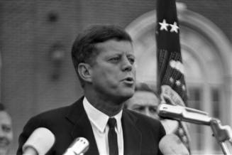 Image of President Kennedy speaking outside the Hotel Texas in Fort Worth