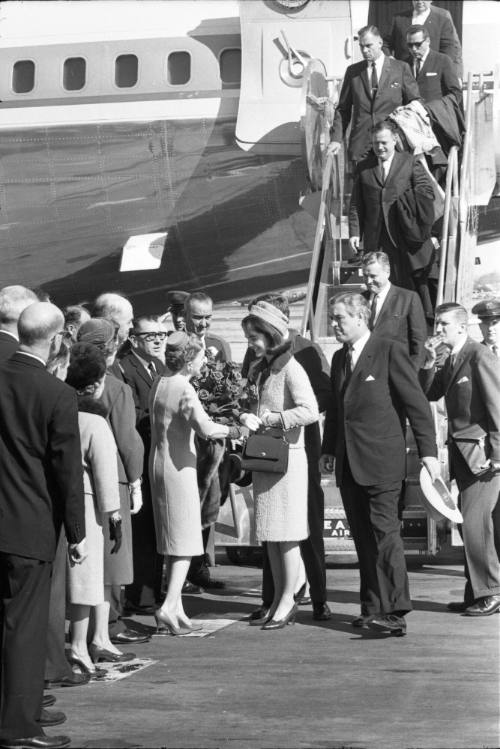 Image of Mayor Cabell and wife welcoming the Kennedys at Love Field