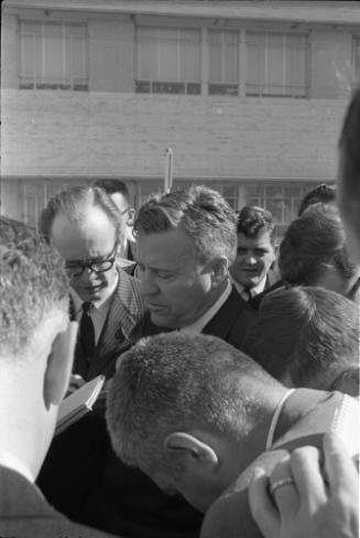 Image of Senator Ralph Yarborough outside Parkland Hospital