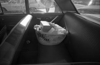 Image of a basket full of items in a car parked at Parkland Hospital