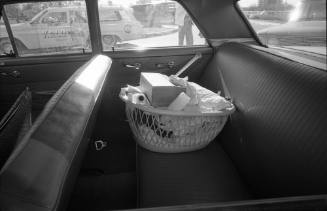 Image of a basket full of items in a car parked at Parkland Hospital