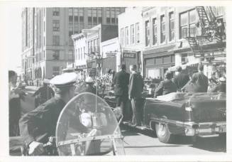 Black and white photograph of the Secret Service follow up car in Dallas