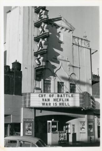 Black and white photograph of the Texas Theatre in Oak Cliff