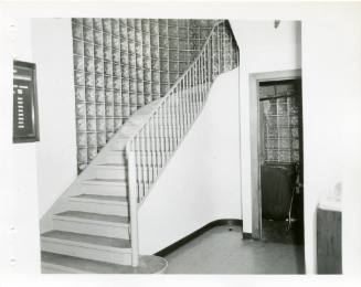 Photo of the stairs in the lobby in the Texas School Book Depository building