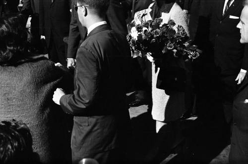 Image of President and Jacqueline Kennedy talking to people at Love Field