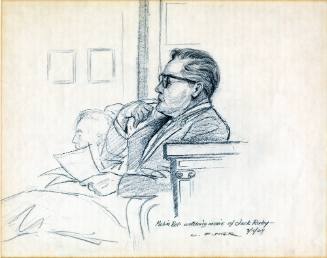 Courtroom sketch of defense attorney Melvin Belli dated March 11, 1964