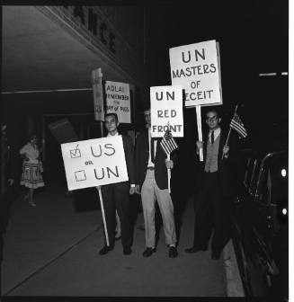 Image of protestors during U.N. Ambassador Adlai Stevenson's visit to Dallas
