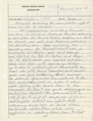 Dr. Fouad A. Bashour's handwritten doctor's statement about treatment of Oswald