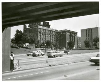 Photograph of the Texas School Book Depository and Dealey Plaza