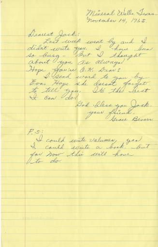 Letter sent to Jack Ruby from Grace Bevers