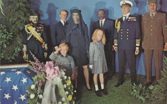 Postcard from a wax museum of a scene representing President Kennedy's funeral