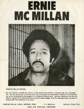 Civil rights poster titled "Ernie McMillan" for an imprisoned protester