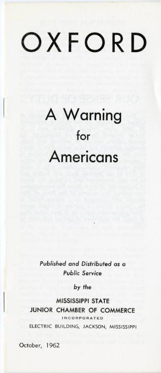 Booklet titled "Oxford:  A Warning for Americans"