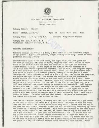 Autopsy report for Lee Harvey Oswald by the Dallas County Medical Examiner