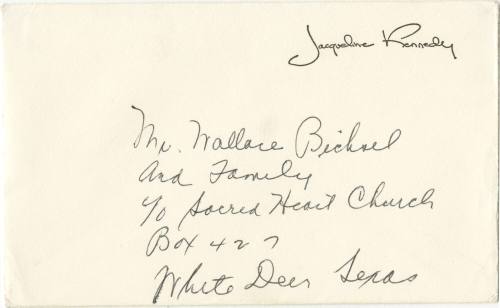 Envelope for a sympathy acknowledgement card  from Jacqueline Kennedy