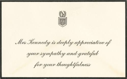 Sympathy acknowledgement notecard from Jacqueline Kennedy