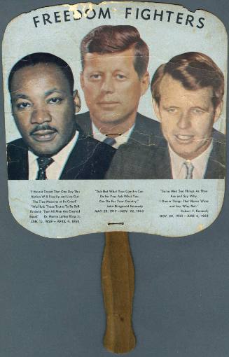 Funeral fan featuring Dr. Martin Luther King Jr., and John and Robert Kennedy