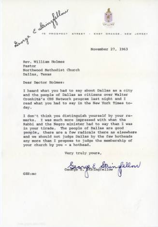 Letter to Reverend William A. Holmes by George E. Stringfellow