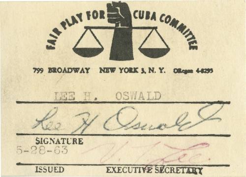 Fair Play for Cuba Committee membership card for Lee Harvey Oswald
