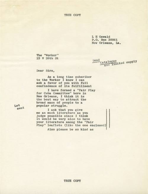Warren Commission exhibit #56 - photocopied letters written by Lee Harvey Oswald