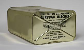 Civil Defense All Purpose Survival Biscuits in a metal container