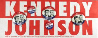 Kennedy/Johnson bumper sticker with pins added by original owner