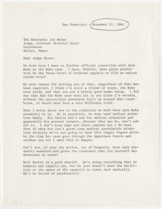 T29 Photocopy of a two-page letter to Judge Joe B. Brown from Melvin Belli