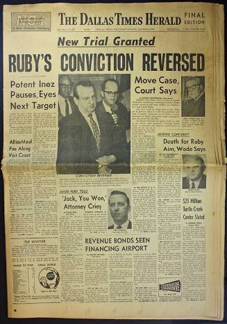 T41 The Dallas Times Herald newspaper, headline "Ruby's Conviction Reversed"