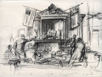 Photograph of courtroom sketch during Jack Ruby trial