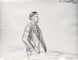 Photograph of courtroom sketch of Henry Wade in final argument of Ruby trial