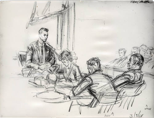 Photograph of courtroom sketch of witness T. D. McMillon at Jack Ruby trial