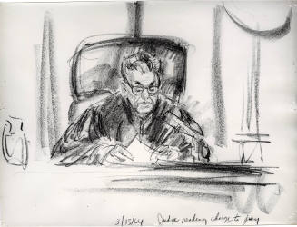 Photograph of courtroom sketch of Judge Joe B. Brown at Jack Ruby trial
