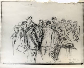 Photograph of courtroom sketch of Dr. Towler and the examination of Ruby's EEGs