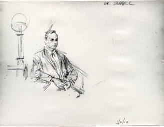 Photograph of courtroom sketch of witness Dr. Robert Stubblefield at Ruby trial