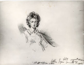 Photograph of courtroom sketch of Little Lynn Bennet testifying at Ruby trial
