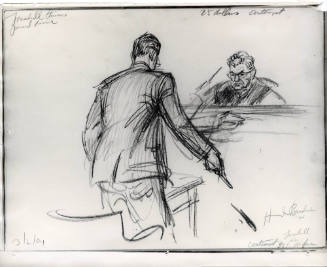 Photograph of courtroom sketch of Tonahill being held in contempt at Ruby trial