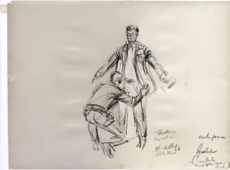 Photograph of courtroom sketch of a man being frisked at the Ruby trial