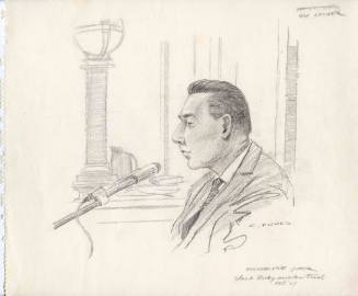 Courtroom sketch of Prospective Juror Max Archer dated February 1964