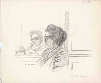 Courtroom sketch of Prospective Juror Mrs. Wilroy for Jack Ruby trial