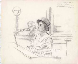 Courtroom sketch of juror Gwen English during Jack Ruby's murder trial in 1964