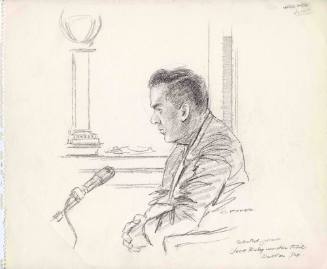 Courtroom sketch of juror Glen Holton being questioned at Jack Ruby trial