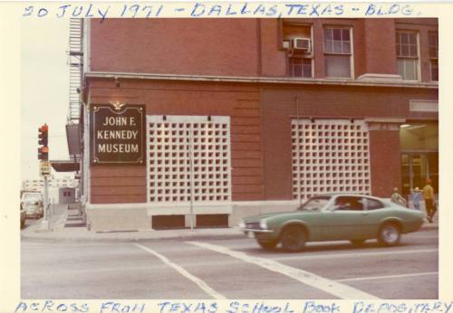Photograph of the John F. Kennedy Museum at the edge of Dealey Plaza in 1971