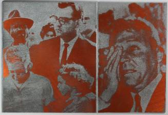 Photo printing plate with two images of grieving people
