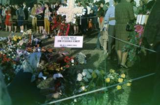 Image of floral tributes in Dealey Plaza after the assassination, Slide #6